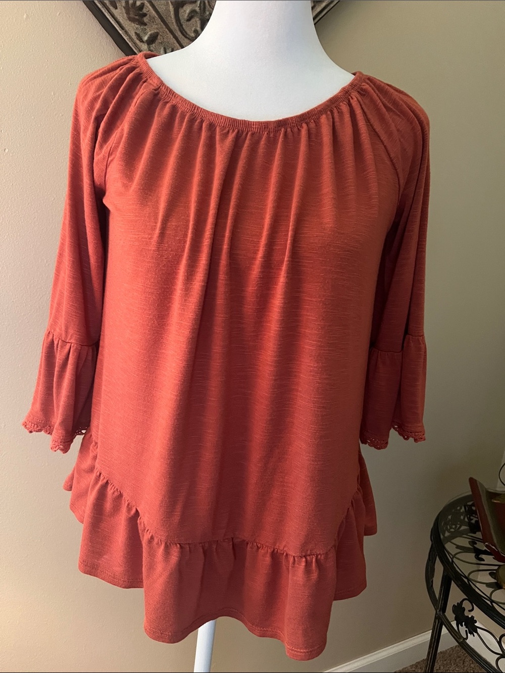 Style & Co. Burnt Orange Ruffle Peasant Tunic
